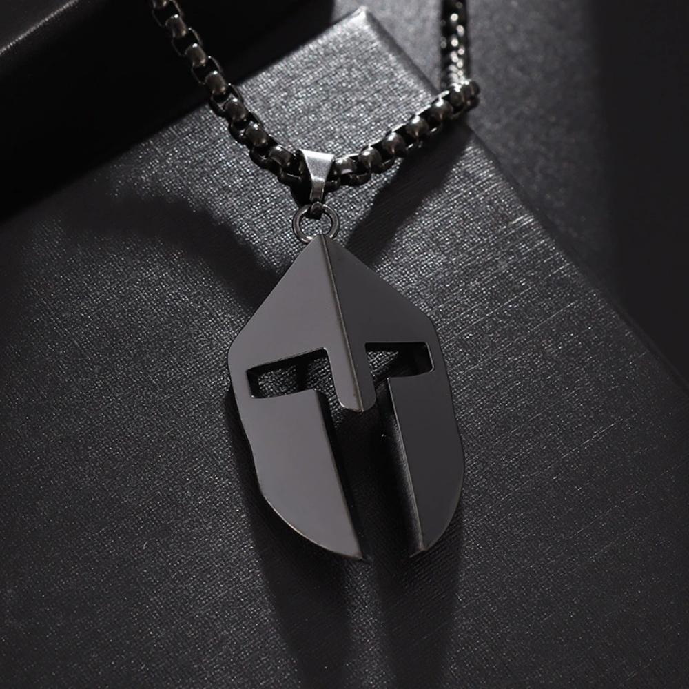 Stainless Steel Geometric Smooth Warrior Mask Pendant Necklace European American Style Classic Simple Versatile Accessory Gifts