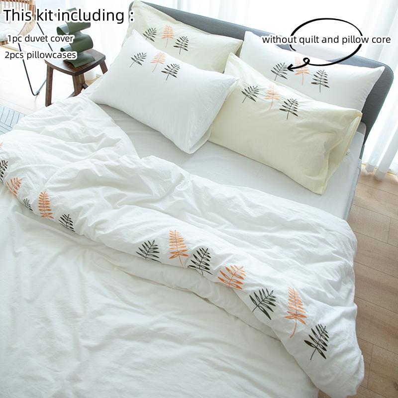 

Комплект пододеяльников с вышивкой, 3 шт. (1*Пододеяльник + 2*Наволочки, без сердцевины), Комплект постельного белья с принтом свежих цветов, мягкий и удобный 135x200cm 3pcs лист