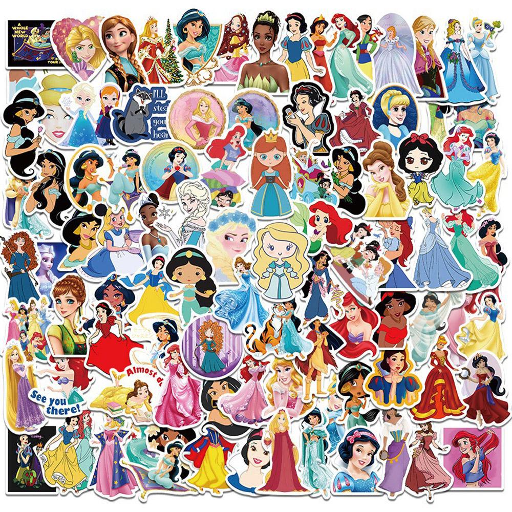 50 100Pcs Kawaii Mixed Disney Anime Princess Stickers Cute Ariel Belle Snow White Cartoon Decal Laptop Phone Luggage Sticker Toy
