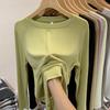 Long sleeve T-shirt women spring and autumn new loose everything with solid color crew-neck base shirt with elastic thin shirt