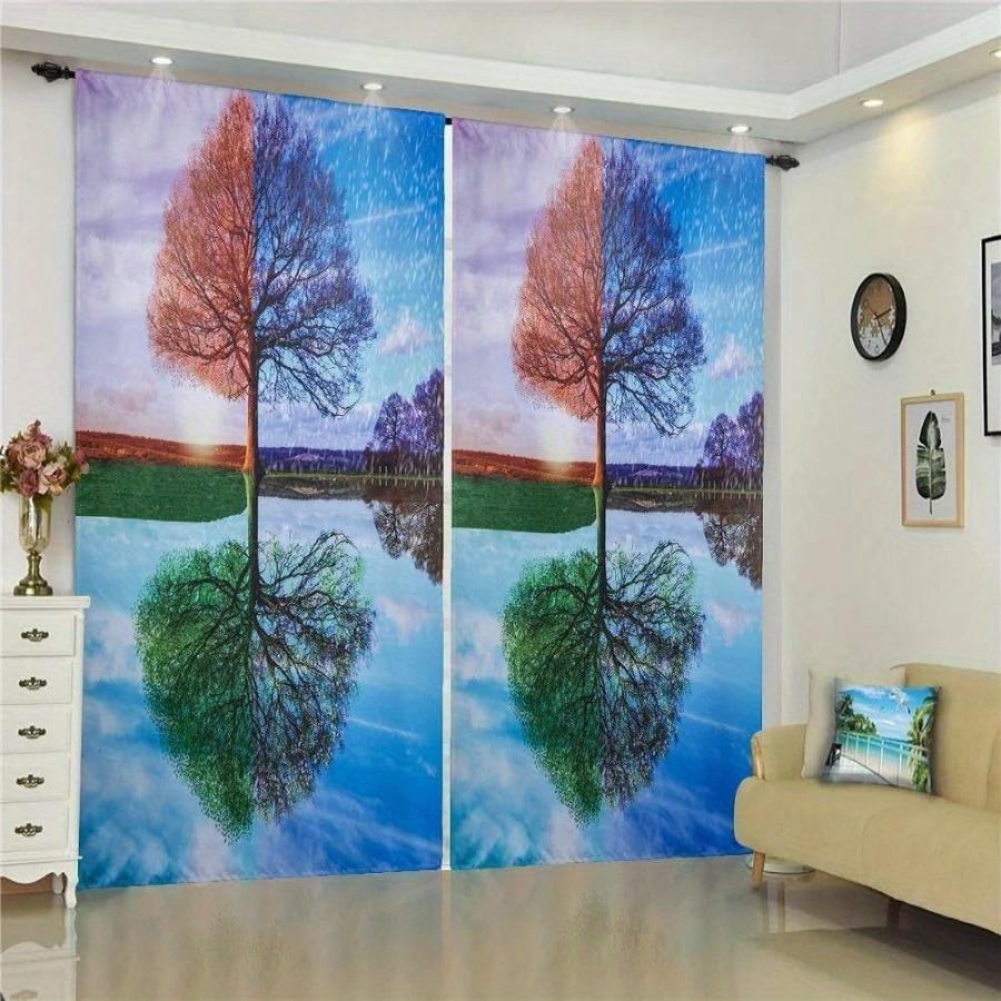 

2 шт. Шторы разных цветов с уникальными и креативными узорами лесов, 3D цифровая печать, шторы для спальни Milled cotton fabric&Rod Pocket
