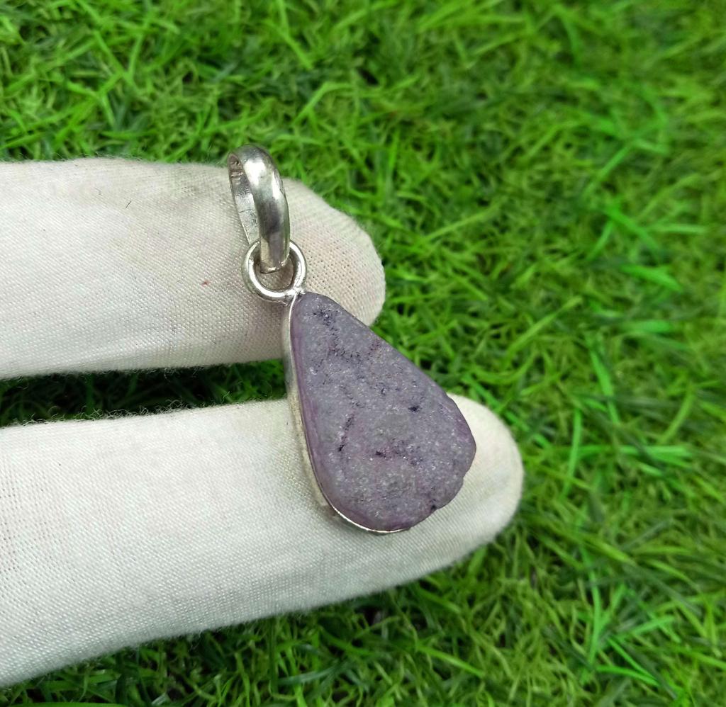 Sugar Druzy Gemstone 925 Sterling Silver Plated Bezel Pendant DEP-412