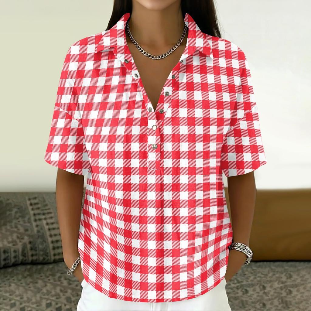 Women’s Turn Down Collar Button Up Vintage Print Short Sleeve Relaxed Fit Casual T Shirt Blouse Top for Everyday Wear
