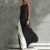 Women Sleeveless Loose Fit Maxi Dress with Pocket Color Block Design Casual Elegant Summer Long Dress