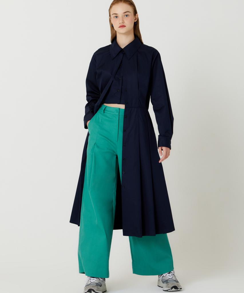 The Studio K Short Shirt Layered Slim Long Dress (Navy)