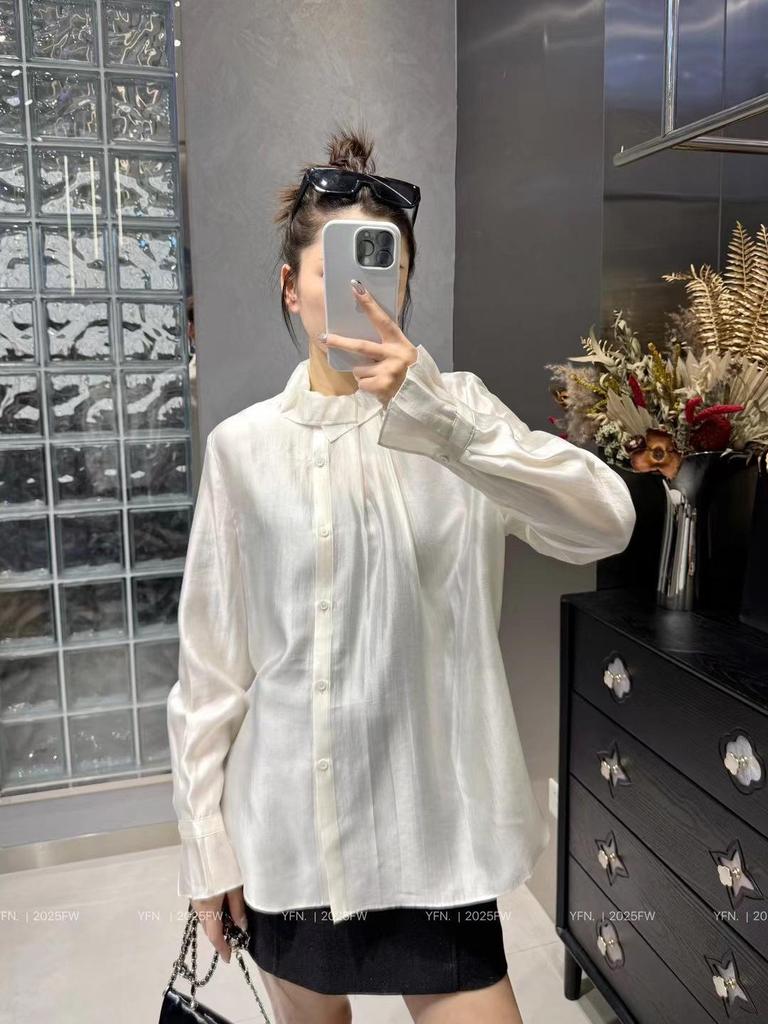 Elegant Silk Brocade Ruffle Collar Blouse for Women - Spring 2026 Arrival