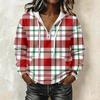 Women's Long Sleeve Drawstring Hoodie with Striped Plaid Print Pullover Sweatshirt
