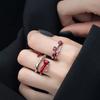 Vintage Goth Irregular Red Crystal Heart Ring for Women Charm Hollow Zircon Liquid Open Adjustable Ring Punk Party Jewelry Gift