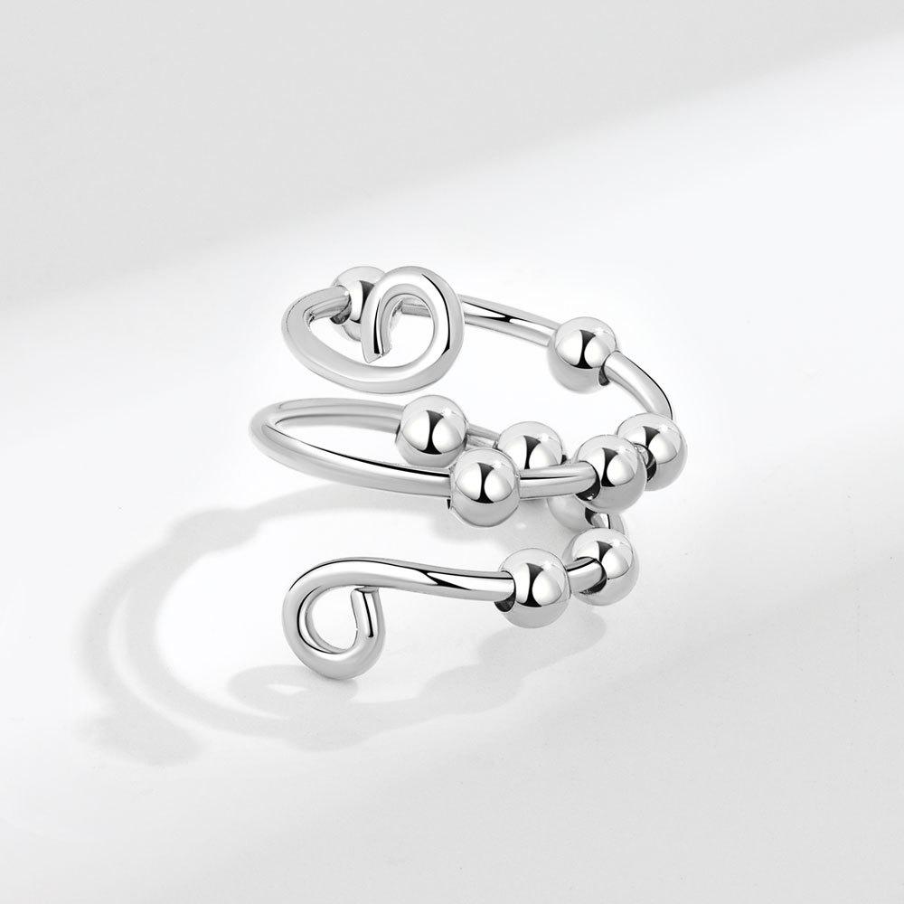 Anti Stress Anxiety Silver Ball Rings 925 Women Men Spinner Fidget Rings Vintage Gold Couple Anillos Jewelry Gift