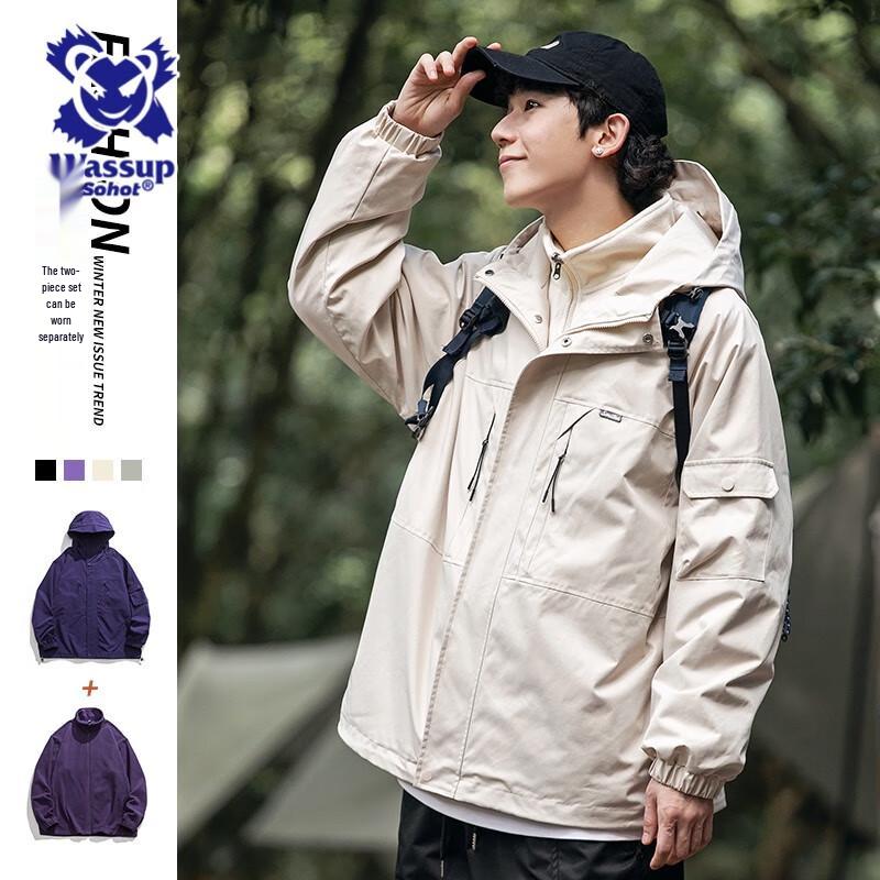 Wassup Sohot Men's 3-in-1 Outdoor Windproof Fleece-Lined Jacket