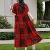 Women's Boho Print Maxi Dress, Loose Casual Short Sleeve Summer Dress (XL-5XL)