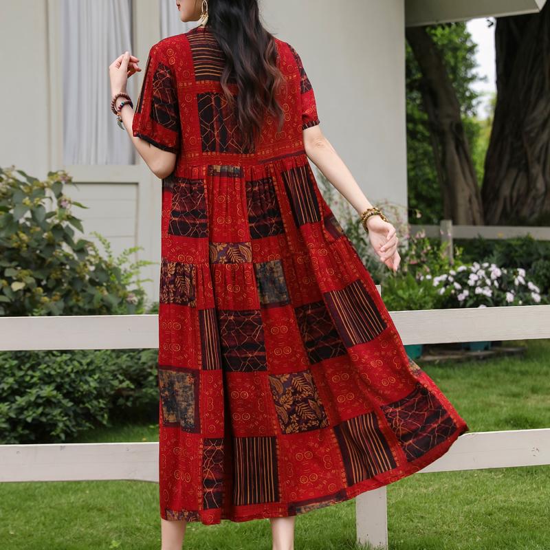 Women's Boho Print Maxi Dress, Loose Casual Short Sleeve Summer Dress (XL-5XL)