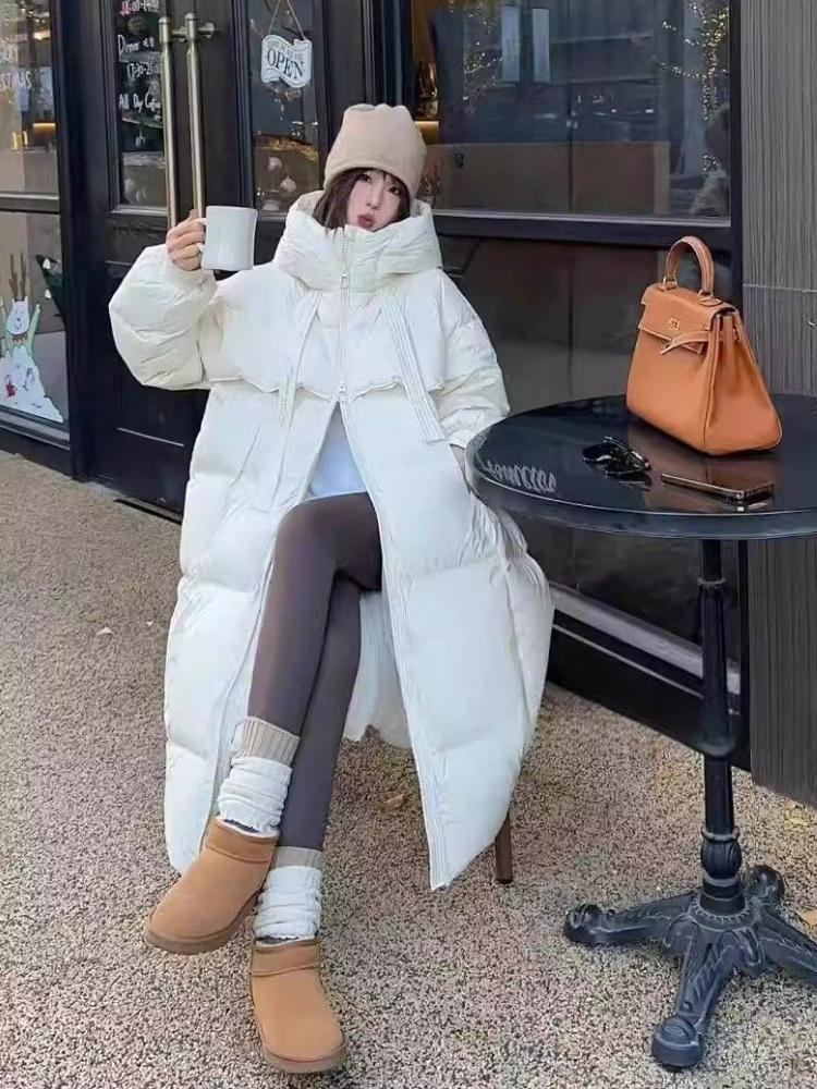 Black Winter Fashion Thick Cotton Coat Women 2024 New Retro Parka Jacket Korean Oversized Chic Loose Hooded Casual Long Overcoat