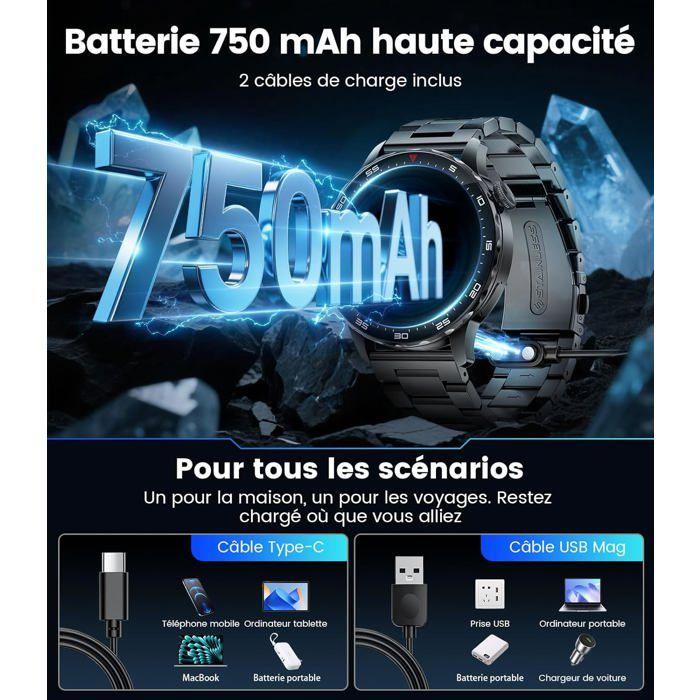 LIGE Montre Connectée Homme 1.43" AMOLED, 730mAh, 100+ Sports, Cardio & Sommeil 24/7, Compatible Android iOS
