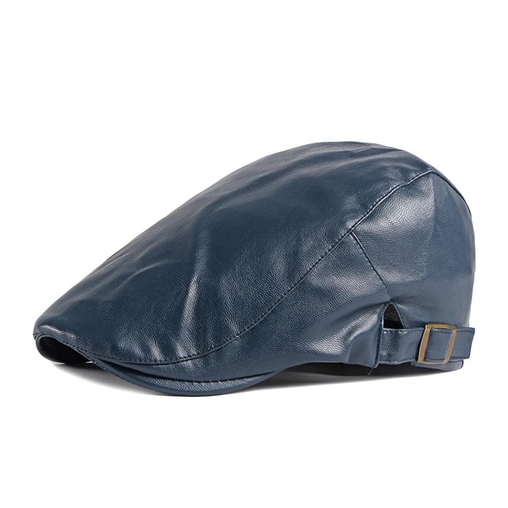 

Fashion PU Beret Hat Casual Retro Painter Hat British Style Adjustable Leisure Visor Cap Men Women темно-синього кольору