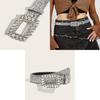 Trendy Square Rhinestone Buckle Pu Belt For Women Wide Waistband With Sparkling Acrylic Diamond Accent Fashionable And Stylish