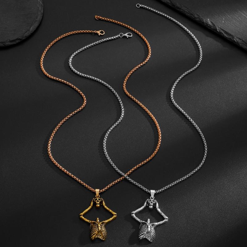 Halloween Skull Necklace Gothic Dark Skeleton Pendant Collarbone Chain Men Women Necklaces Jewelry Accessory Gifts