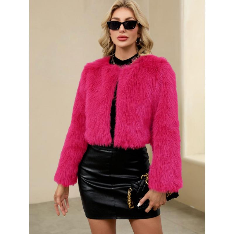 Women's Cropped Faux Fur Coat Soft Fluffy Warm Winter Jacket Casual Party Outerwear