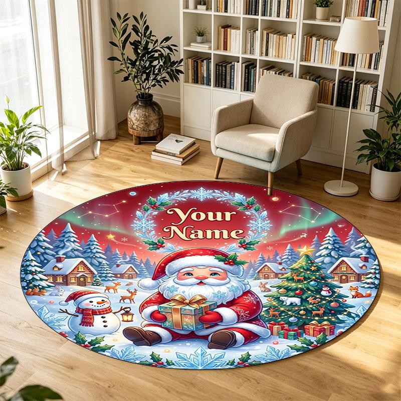 Christmas (108) Theme Circular Crystal Velvet Carpet Customized Name & Text Round Soft Floor Rug For Living Room Bedroom Decor