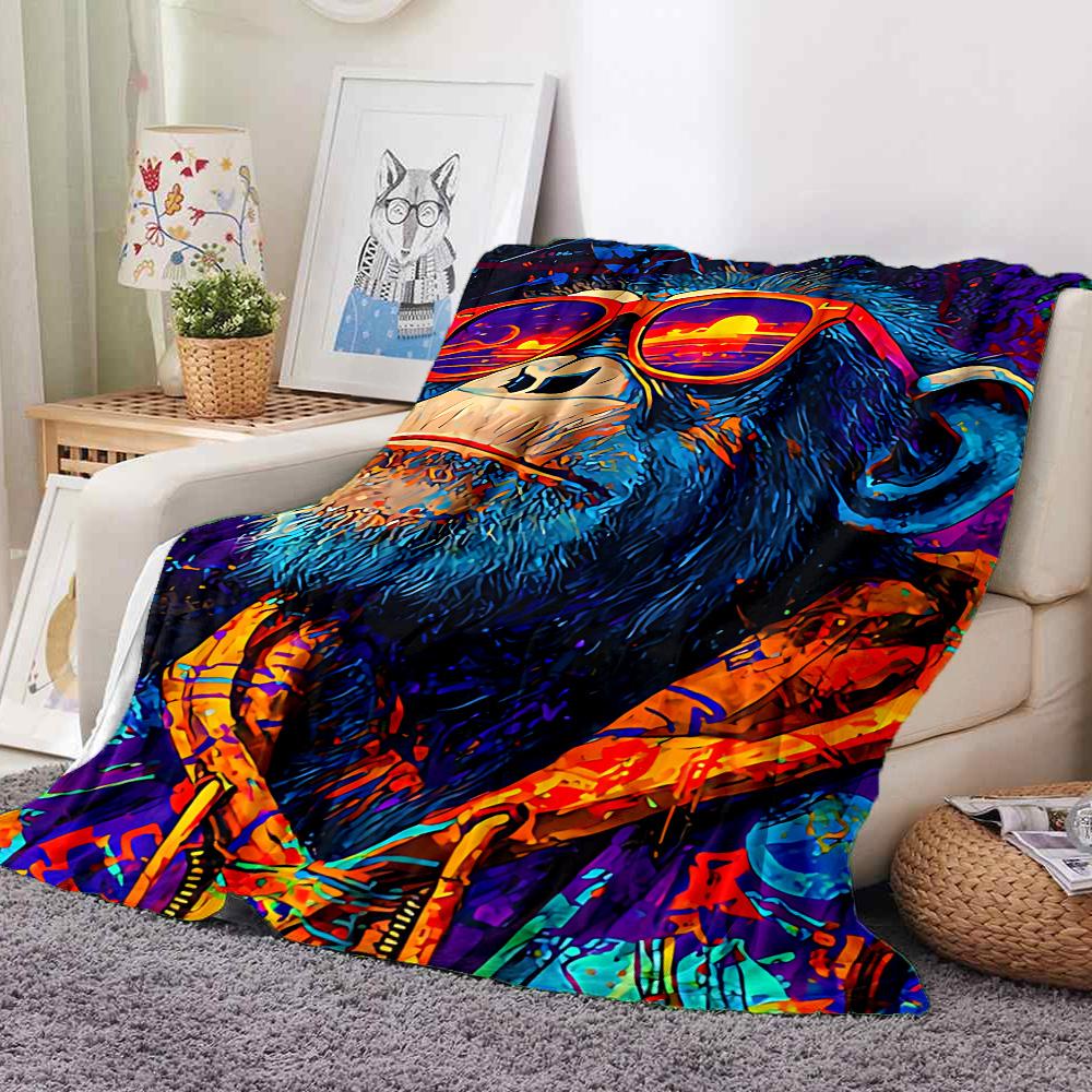 Chimp Fashion Flannel Blanket Throw Blanket Soft Warm Sofa Bed Camping home Decor Unique Christmas Gift C926134