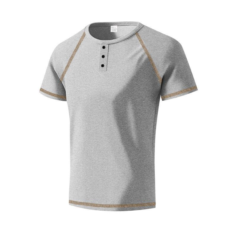 Mens Casual Summer Waffle Raglan Short Sleeve Henley T Shirt