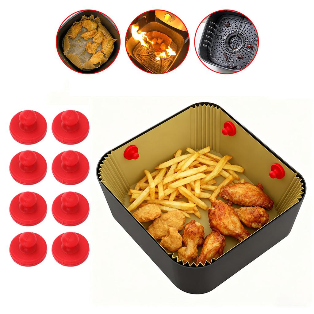 8PCS Fryer Liner Magnets Heatproof Parchment Paper Magnetic Silicone Buckle for Kitchen