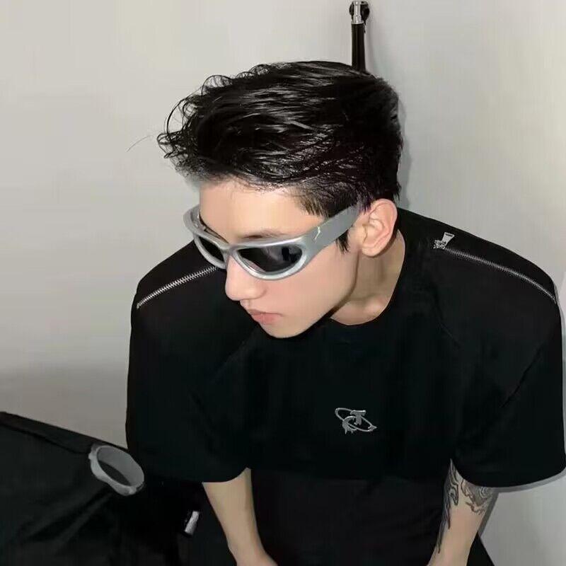 New Steampunk Y2K Sunglasses UV400 Protection Silver Mirror Shades Fashion Cycling Eyewear for Women Men