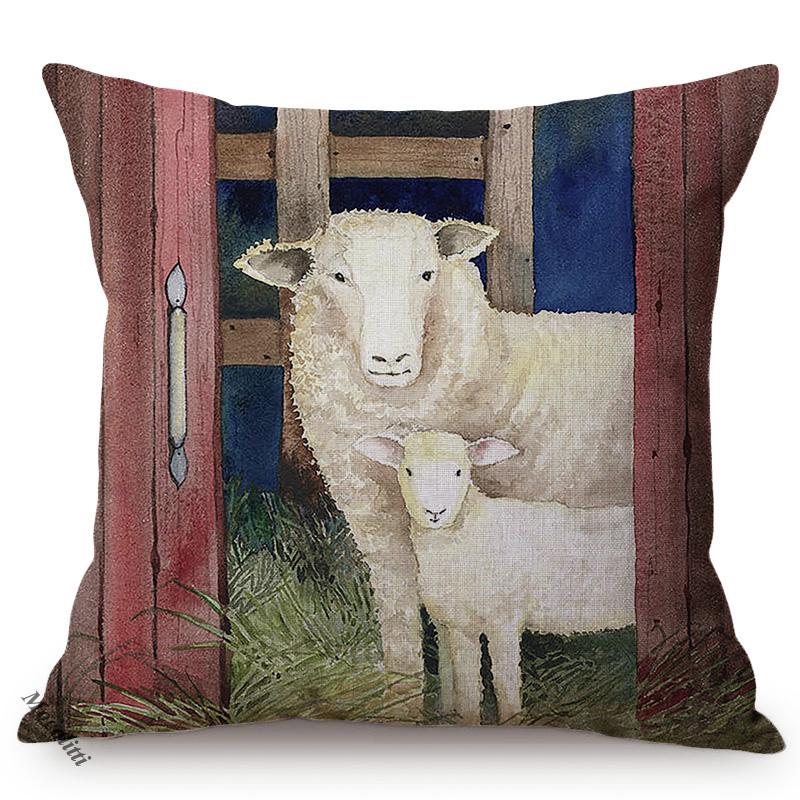 Nordic Farm Animal Cute Family Cows Pigs Horses Water Color Art Home Decorative Car Sofa Cushion Cover Throw Pillow Case Cojines