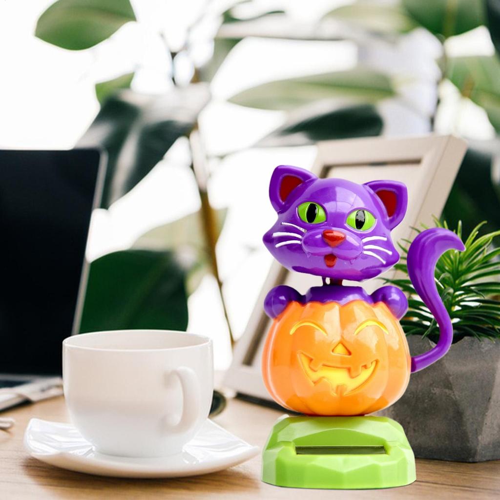 Dashboard Solar Dancing Toys Solar Bobble Shaking Head Pumpkin Cat Ornaments Halloween Automotive Interior Ornament Statue