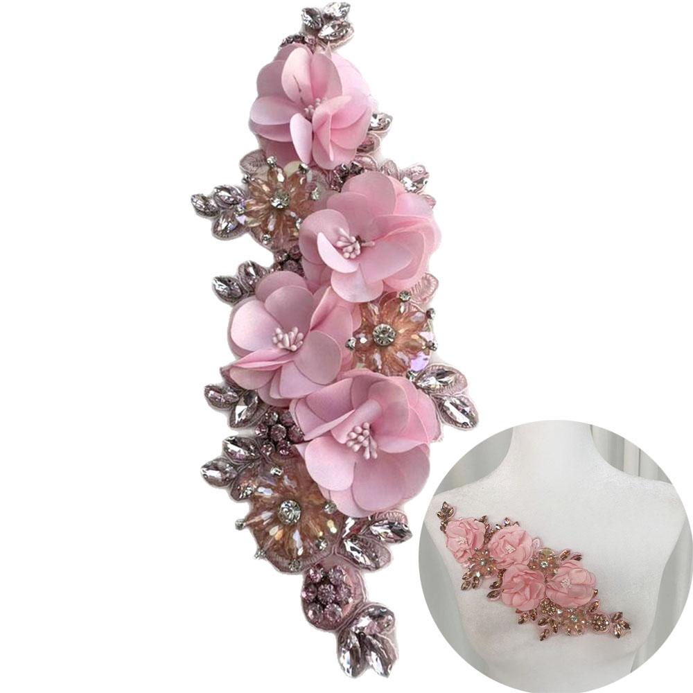 Patchs Fleurs Strassés Diamant Cristal Mode Applique Tissu Pour Robe Femme Embellissement Taille Décoration Accessoires Couture