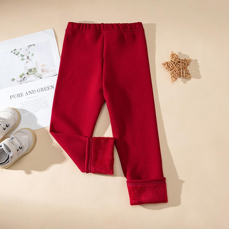 Winter Girls' Long Trousers Thickened Fleece-lined Tight-fitting Elastic and Slim-fitting Candy-colored Keep Your Princess Cozy