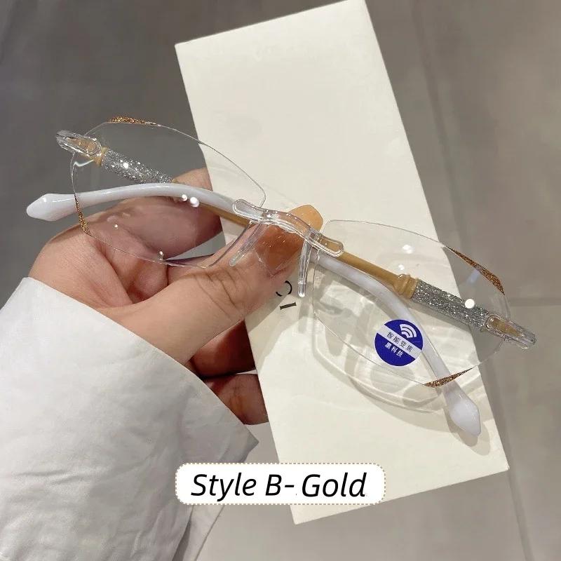 

Luxury Diamond Cut Rimless Reading Glasses Women Unisex Presbyopia Eyewear +1.0 To +4.0 Far Sight 1.0