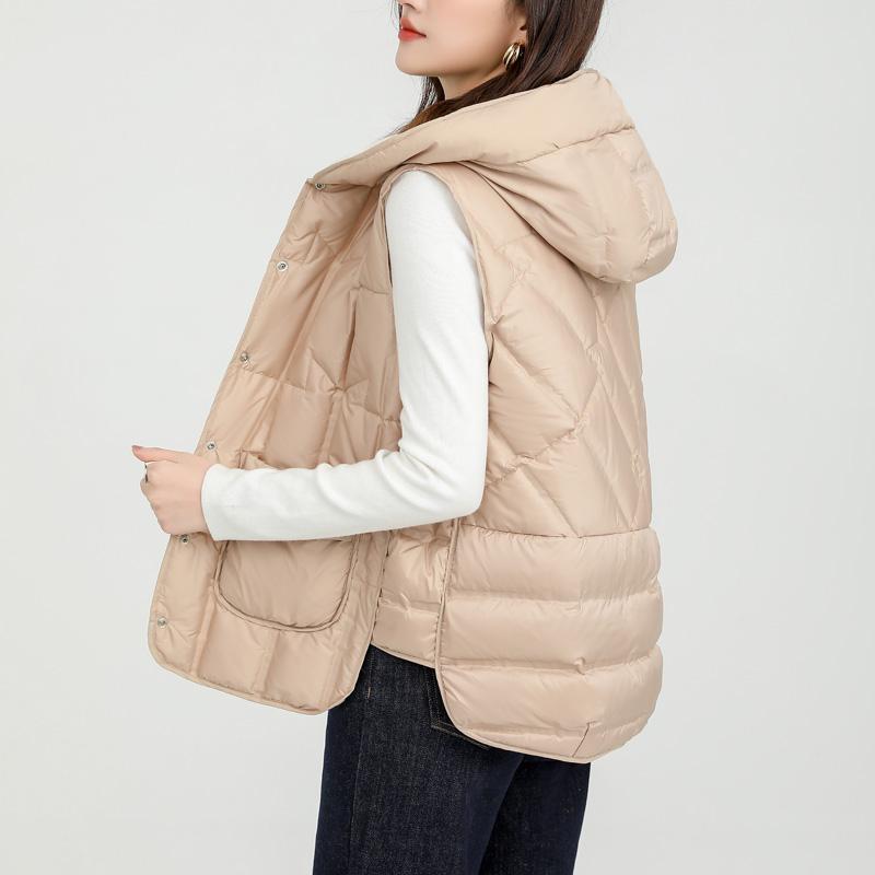 

Janveny New Fashion Women Hooded Down Sleeveless Vest Women Lightweight Seamless White Duck Feather Puffer Short Waistcoat M хакі