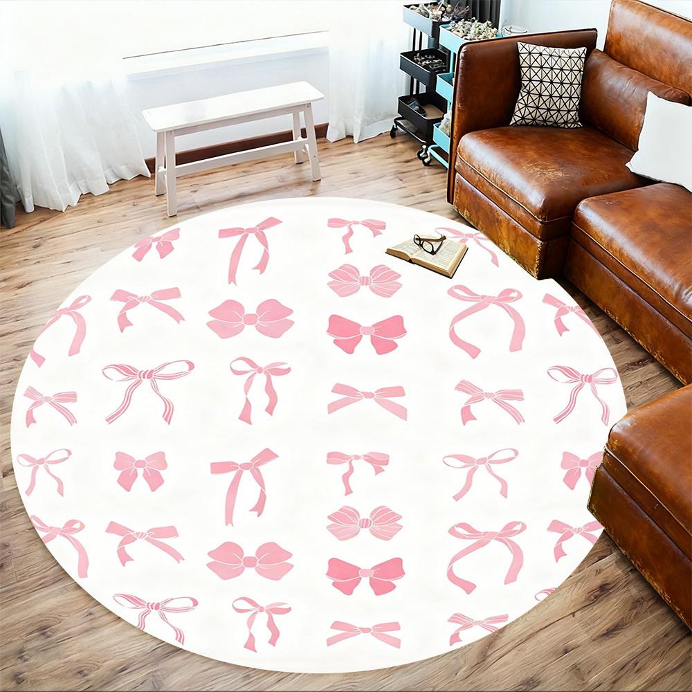 1PC Bow Pattern Round Chair Mat Area Rug - Non-Slip, Floor Mat for Office, Bedroom, and Indoor Decor -Gift D1127262