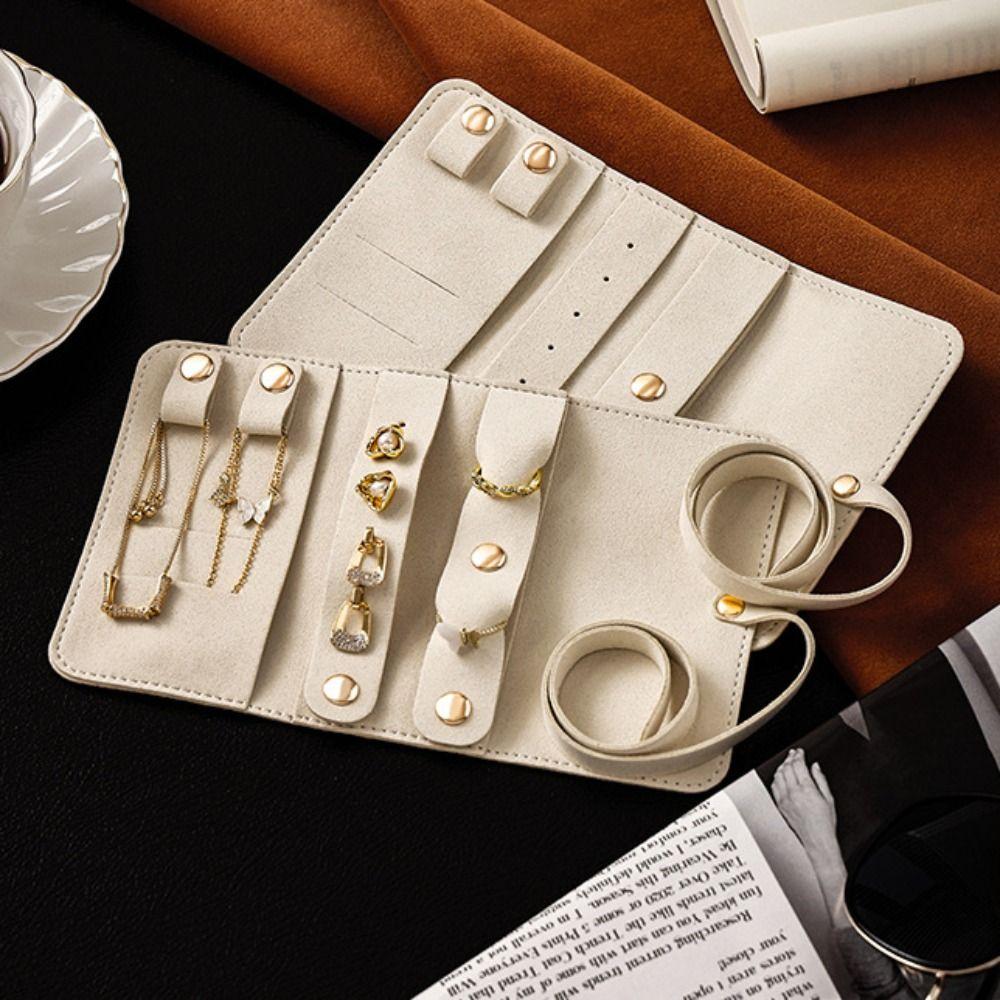 Roll Up Design Jewelry Storage Bag PU Leather Ring Holder Durable Jewelry Roll Bag  Travel Use