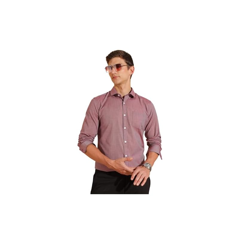 FYLTR Men's Regular Fit Cotton Blend Shirt - Full Sleeve | Stylized Patch Pocket | Contrast Trim Fabric | Formal Shirts for Men