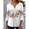 Spring and Summer Women's Blouse Fashion New Women's Floral Print V-neck Short-sleeved Pleated Buttons T-shirt