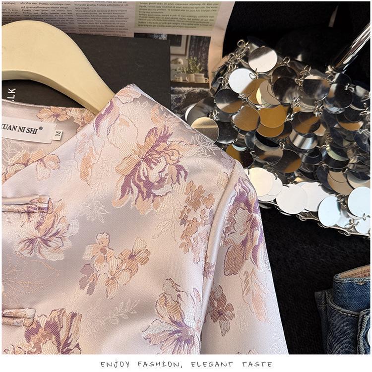 Silk Anti-Aging Plus Size Spring Jacket for Middle-Aged Women - Chinese Old Money Jacquard Style