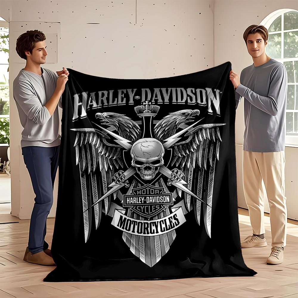 Harley-Davidson Skull and Eagle Design Flannel blanket for bedroom, living room, sofa, and nap sofas