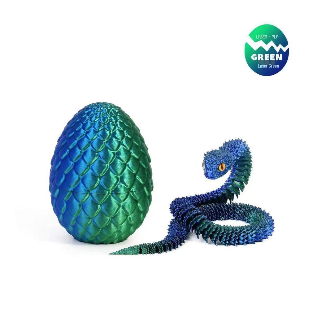 3D Printed Viper Egg Set: Articulated Small Snake Figurine Desktop Ornament Toy for Children