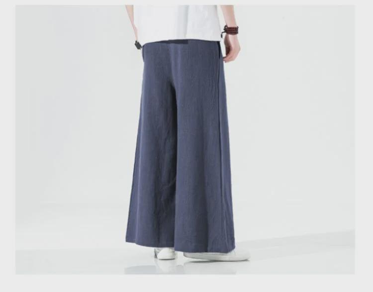 Pantalon d'été ample décontracté à jambes larges en lin chinois pour homme