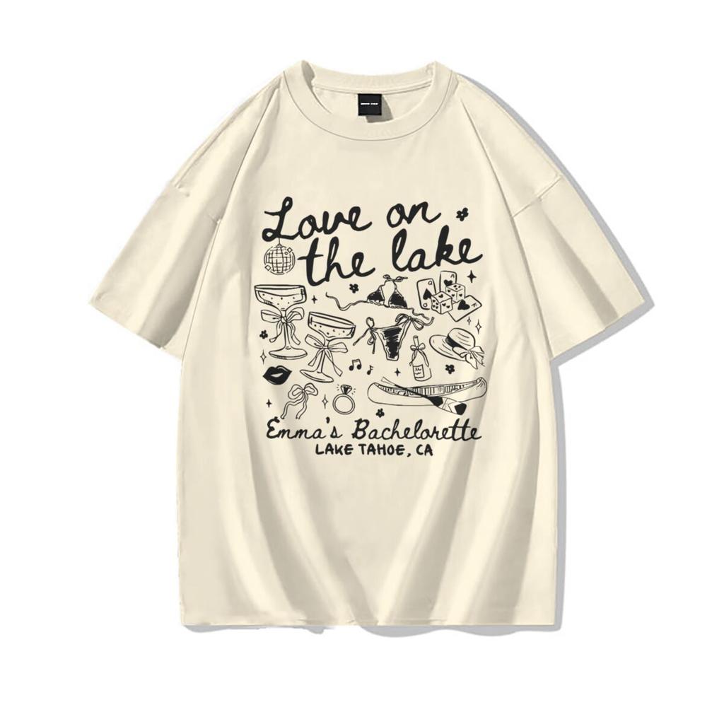 Love On The Lake Unisexs Tshirt Harajuku Graphic Casual Top 100 Cotton Tshirt Girls Retro Vintage Casual Round Neck Tops