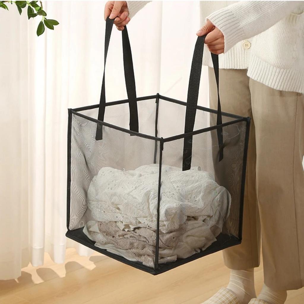 1pc Folding Laundry Basket Organizer for Dirty Clothes Bathroom Clothes Mesh Storage Bag Household Clothing Storage Basket
