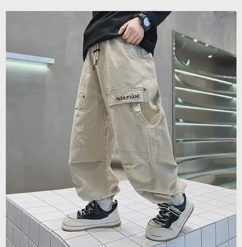 Spring Autumn Boys' Straight Casual Trousers Children's Overalls Children's Straight Casual Pants Loose Medium and Large Children's Pants Handsome