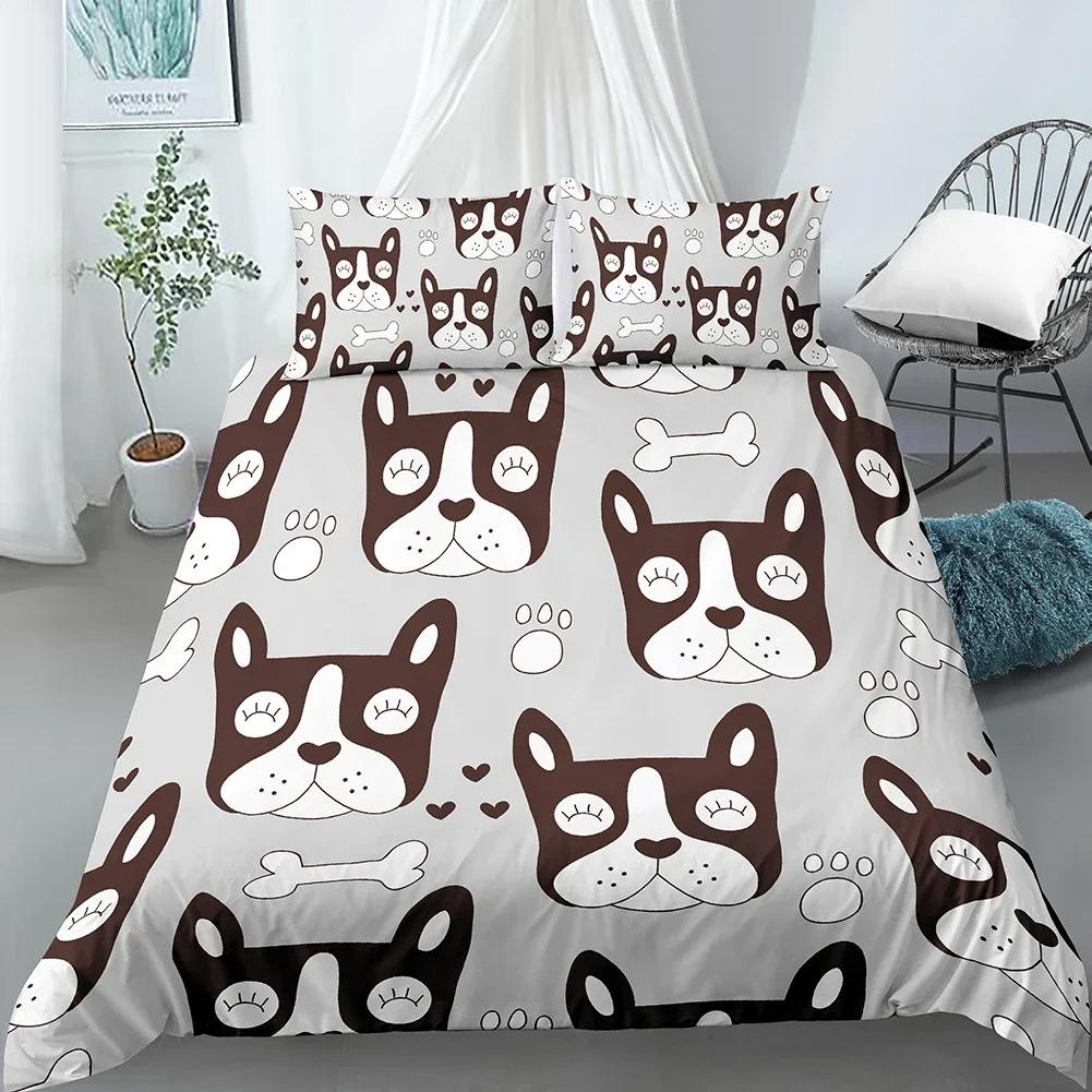 Cartoon Dog Duvet Cover Set Funny Pug Print King Size Bedding Set for Kids Boys Girls Animal Theme 23pcs Twin Comforter Cover