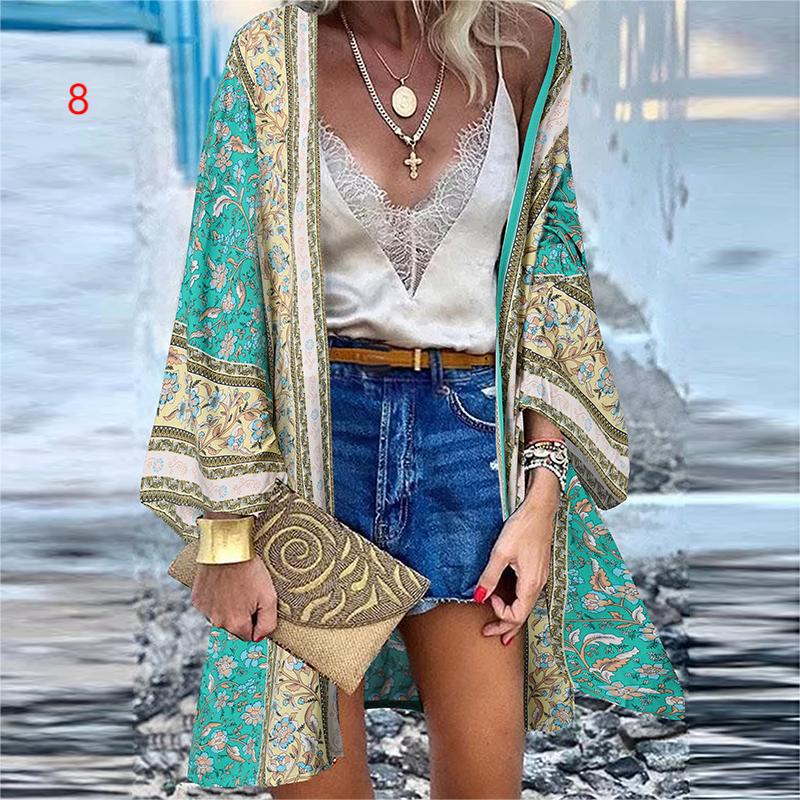 Summer Bohemian Casual Cloak Cardigan for Swimsuit Woman Beach Swimwear Tops Long Sleeved Shawl Chiffon Shirt