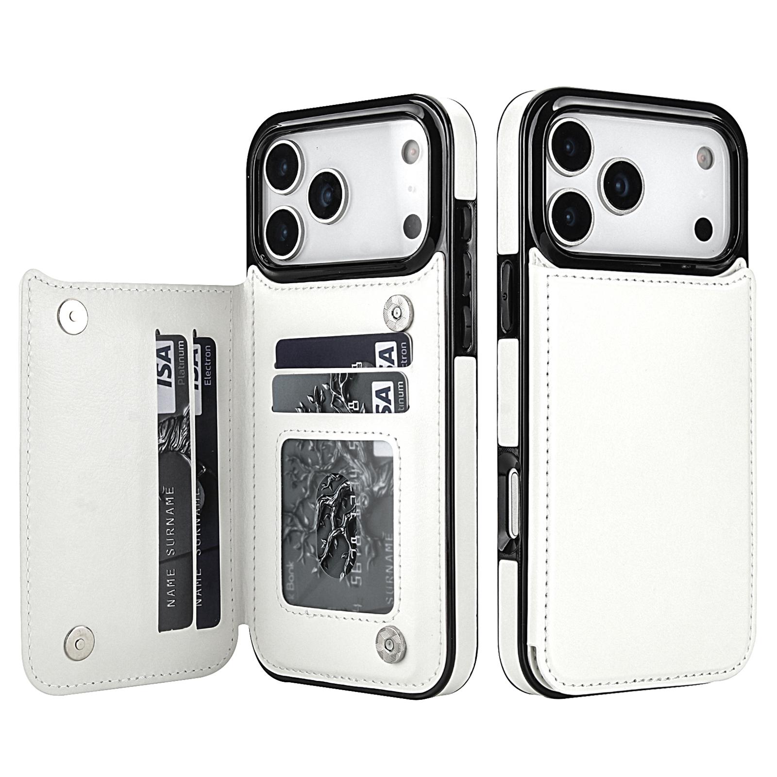 Portefeuille Solide Double Boucle Avec Emplacement Carte Flip Magnétique Étui en Cuir Pour iPhone Air 17 Pro Max Housse de Protection antichoc iPhone 17 Pro blanc