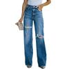 2025 Spring Women's High-Waisted Washed Ripped Wide-Leg Denim Jeans