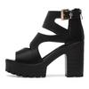 Fashion High Heels Sandalias De Mujer Thick Soles Wedges Hollow Out Roman Sandales Shoes Black Peep Toe Female Summer Footwear Slides