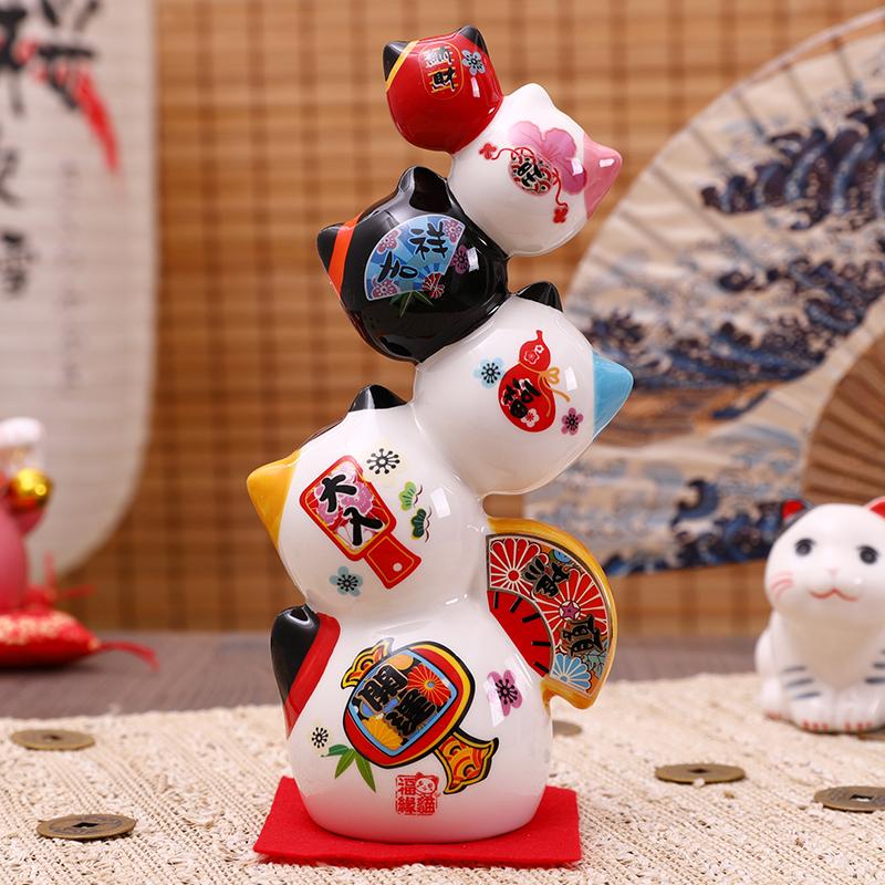 22cm Ceramic Daruma Tower Japanese Porcelain Maneki Neko Lucky Cat Collectible Figurine Dharma Good Luck Zen Statue